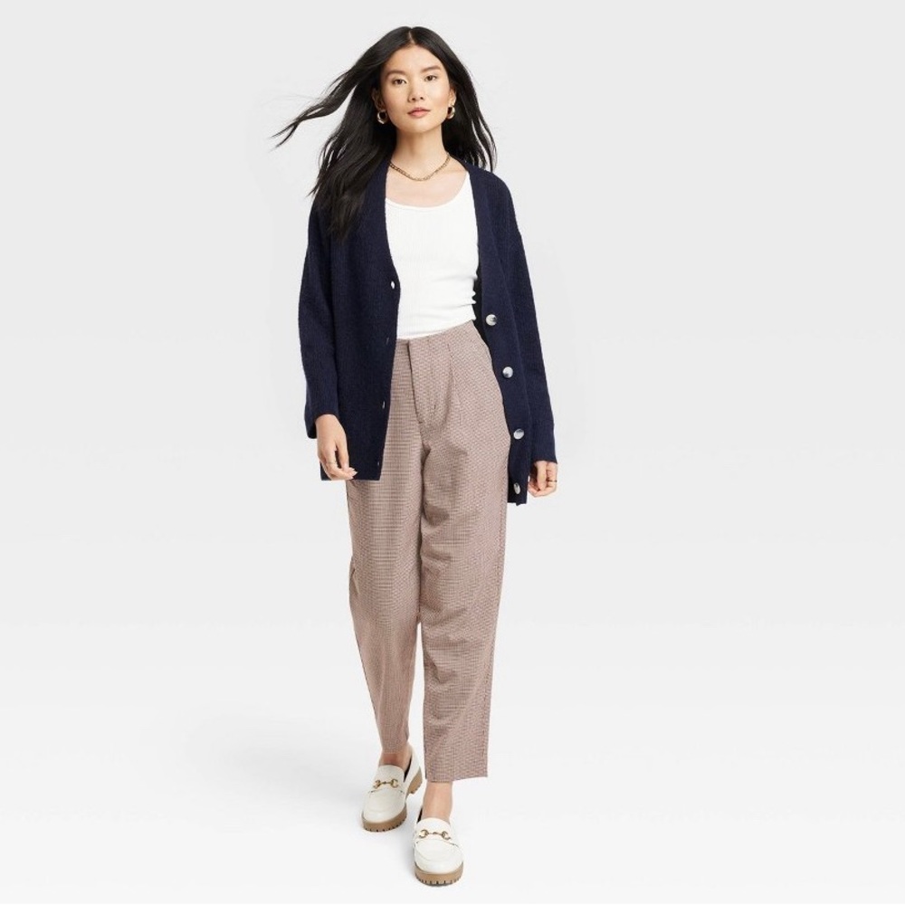 ✨NWT✨ High-Rise Relaxed Fit Tapered Ankle Trousers A New Day Brown Houndstooth 4